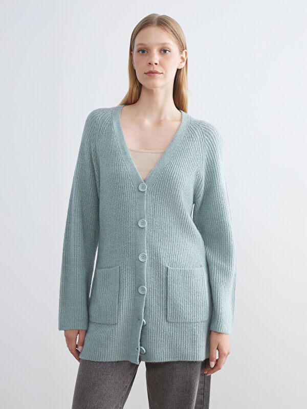 Moudda LC Waikiki - Cardigan tricot épais Femme Vert terne - Tunisie 1