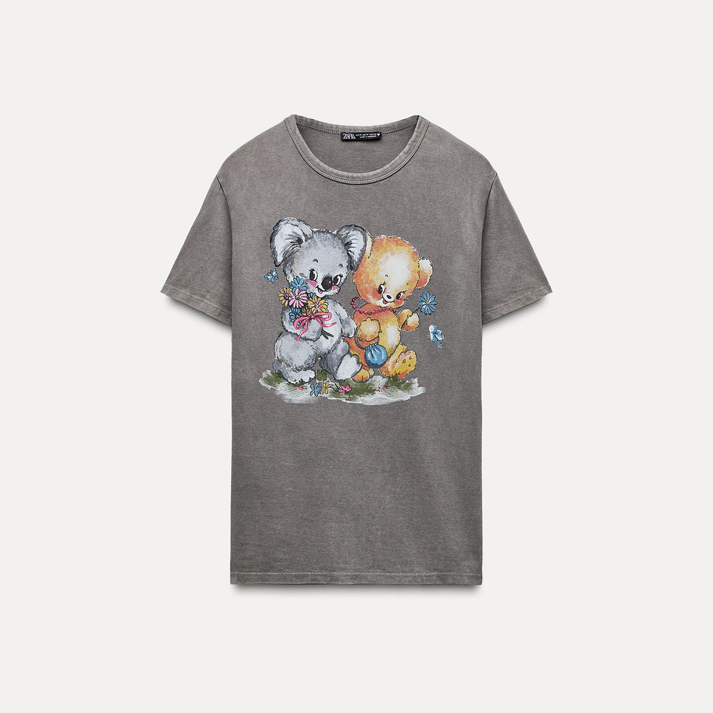 Moudda ZARA - T-shirt Délavé Imprimé Ours Asie - Tunisie 2