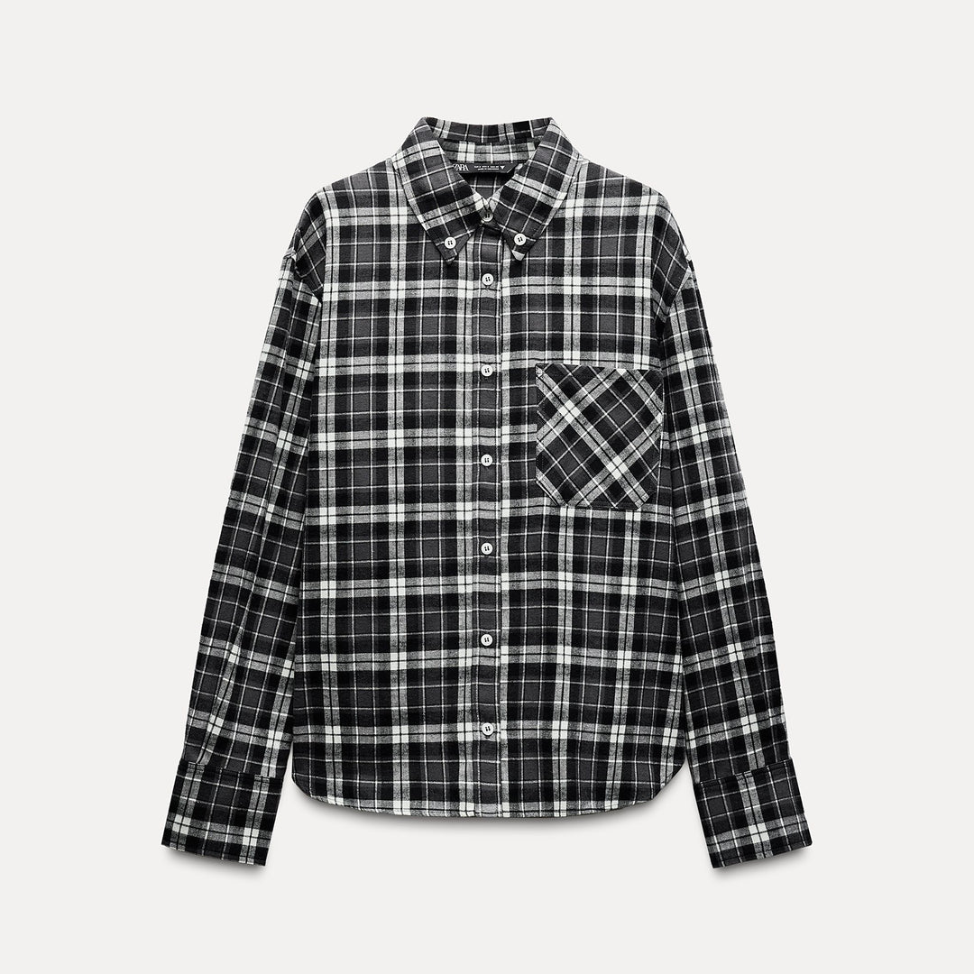 Moudda ZARA - Chemise carreaux manches longues, détail poche - Tunisie 1