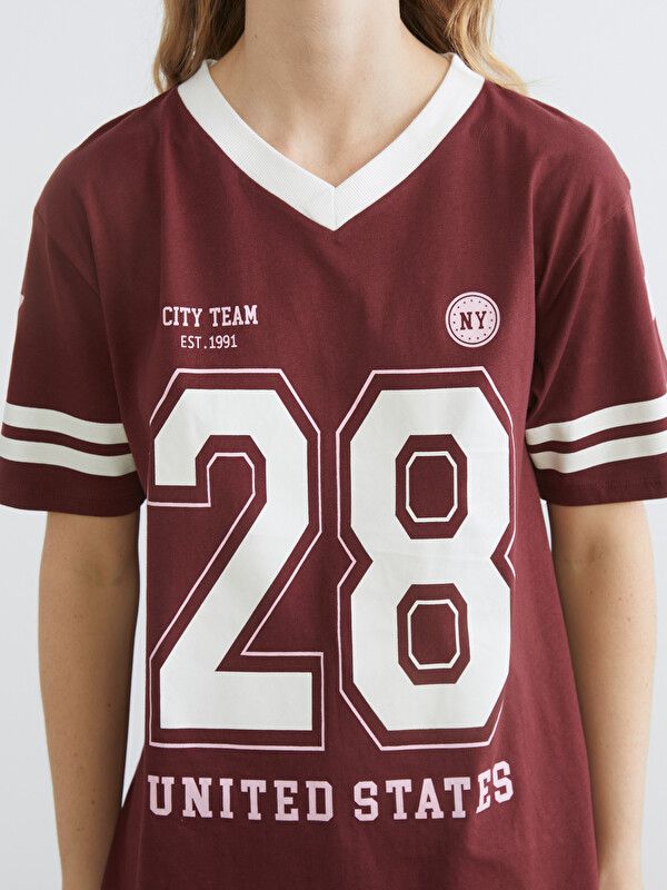 Moudda LC Waikiki - Body imprimé manches courtes en jersey pour Femme couleur Bordeaux - Tunisie 3
