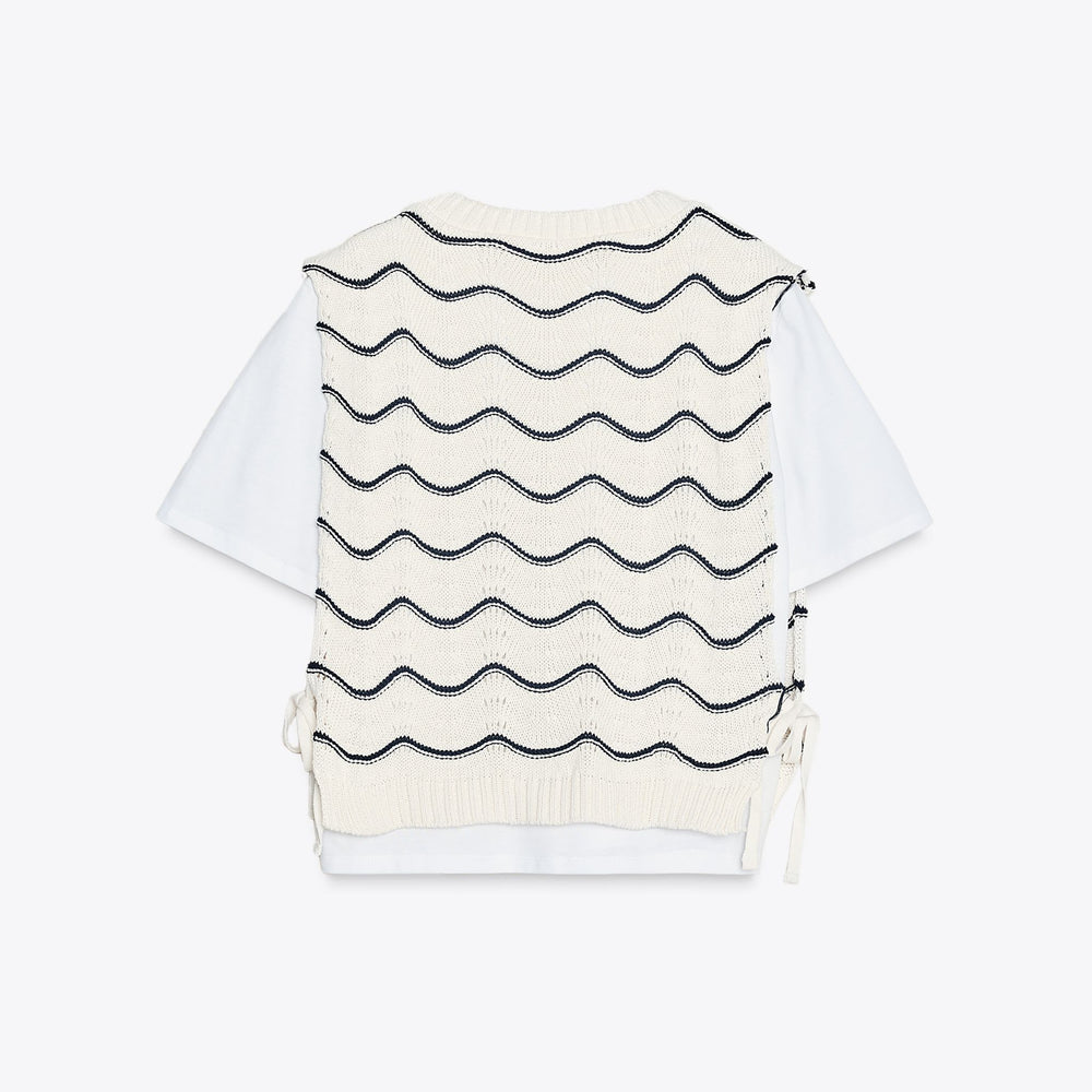 Moudda ZARA - T-Shirt - Gilet Tricot (Écru/Marinière) - Tunisie 2