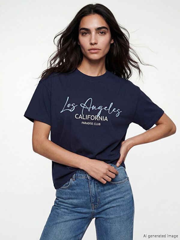 Moudda LC Waikiki - Body imprimé manches courtes en jersey pour Femme couleur Bleu marine foncé - Tunisie 1
