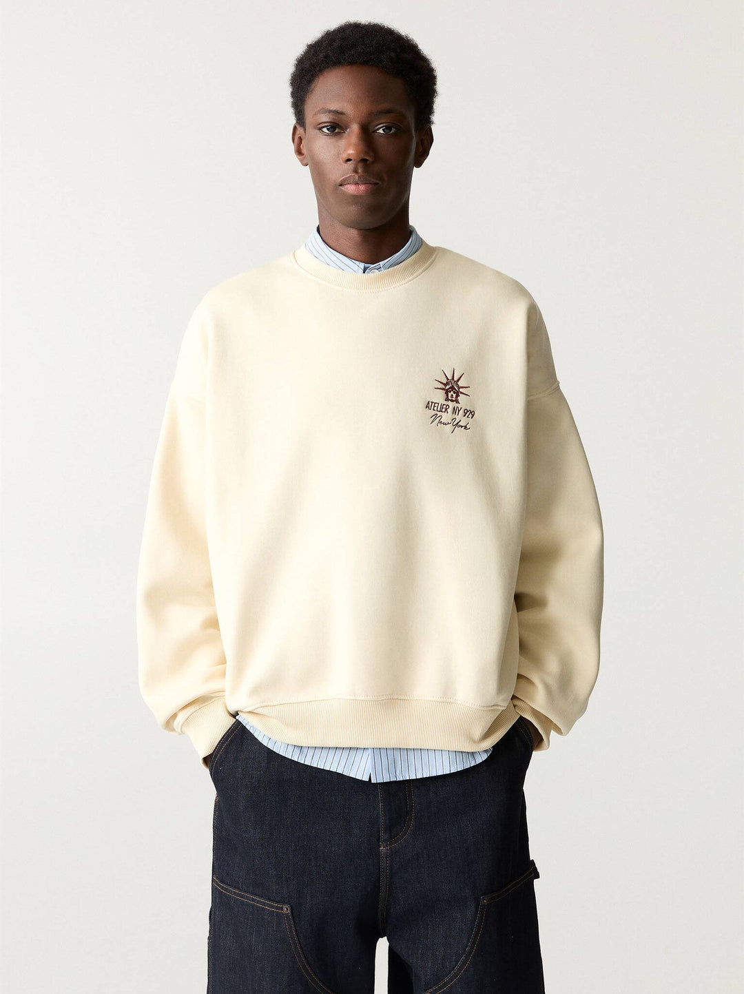 Moudda PULL & BEAR - Sweat Col Rond - Off White & Broderie New York - Tunisie 2