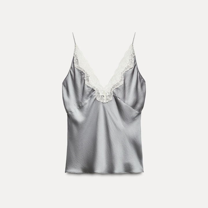 Moudda ZARA - Top bretelle satin col en V avec dentelle - Tunisie 3