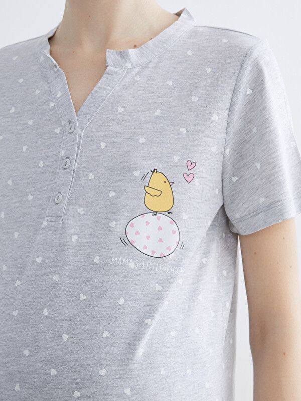 Moudda LC Waikiki - Chemise de nuit maternité pour Femme couleur Gris mélangé imprimé - Tunisie 3