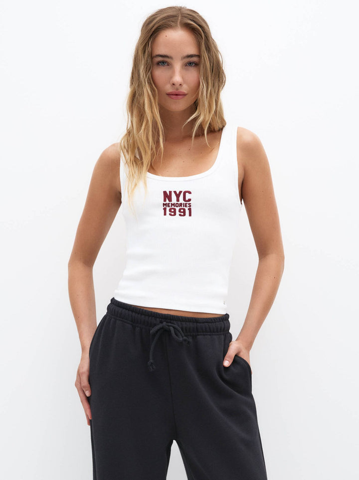 Moudda PULL & BEAR - Top Pacific Brodé Villes Blanc - Tunisie 2