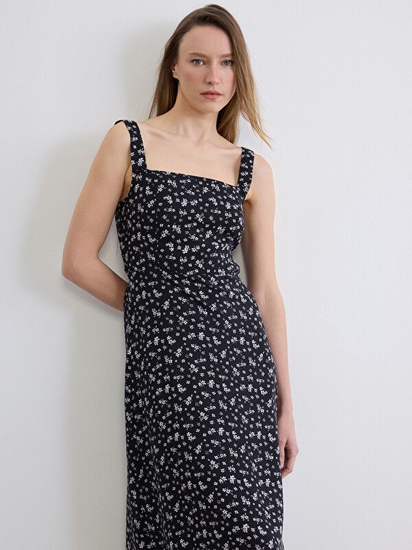 Moudda LC Waikiki - Robe manches courtes en tissu pour Femme couleur Noir imprimé - Tunisie 1