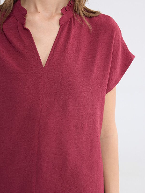 Moudda LC Waikiki - Blouse manches courtes en tissu pour Femme couleur Bordeaux - Tunisie 3