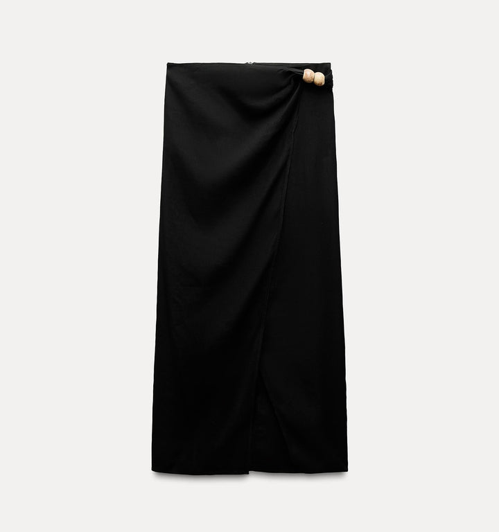 Moudda ZARA - Jupe mi-longue en lin premium, croisée, appliques décoratives - Tunisie 3