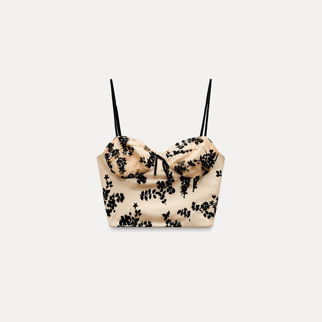 Moudda ZARA - Top brodé fleurs fines bretelles - Tunisie 1