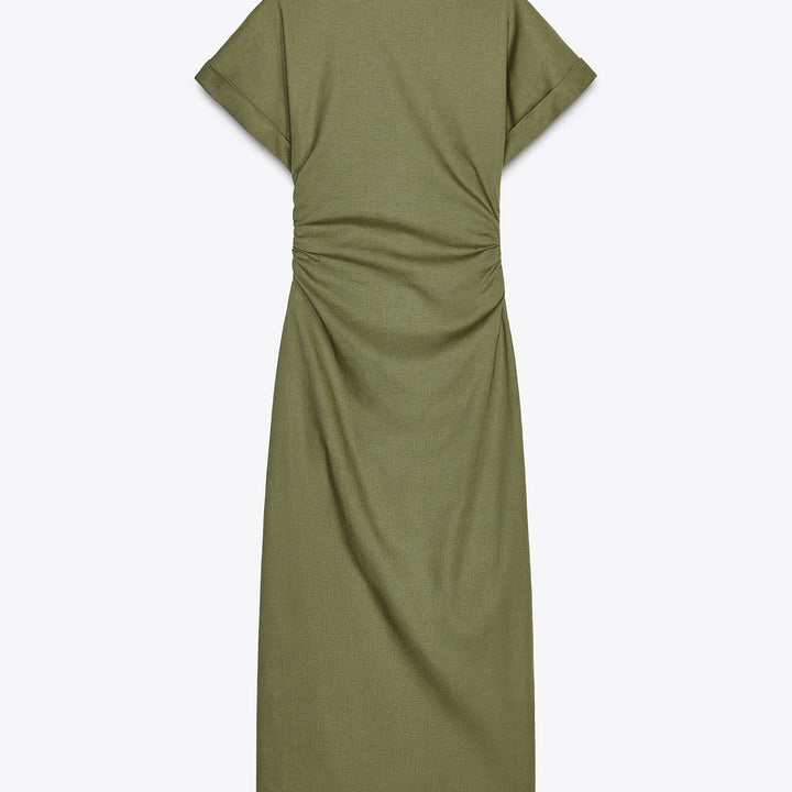 Moudda ZARA - Robe Midi Lin Stretch - Fronces & Encolure Forcée - Tunisie 2