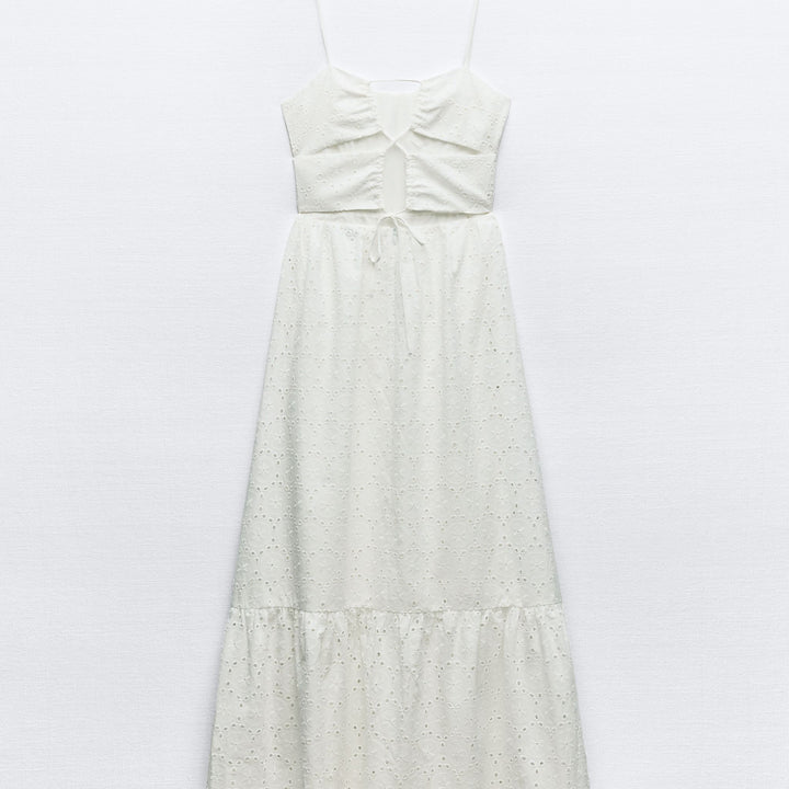 Moudda ZARA - Robe mi-longue broderie suisse encolure froncée - Tunisie 1