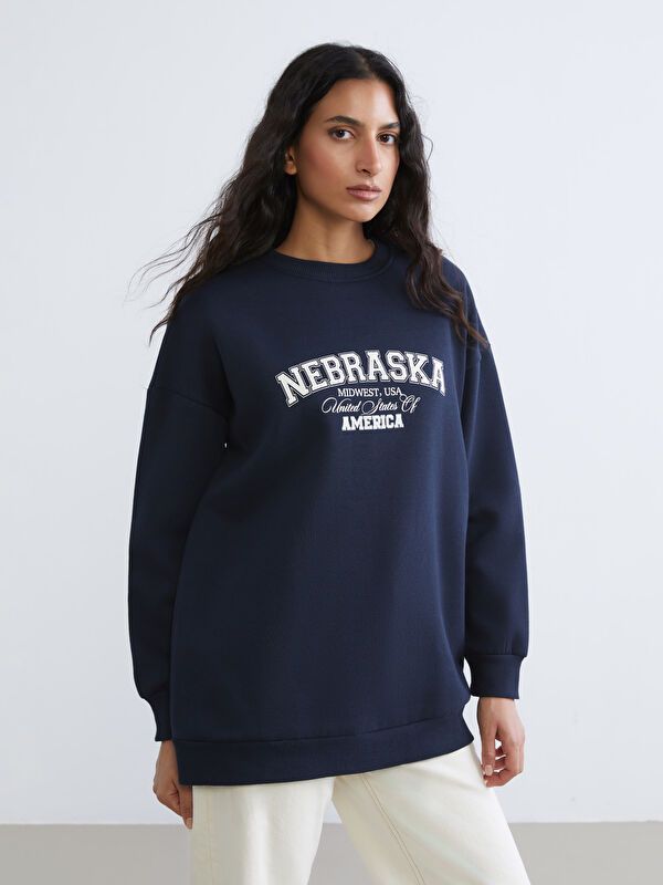 Moudda LC Waikiki - Tunique manches longues en jersey couleur Bleu marine pour femmes - Tunisie 1