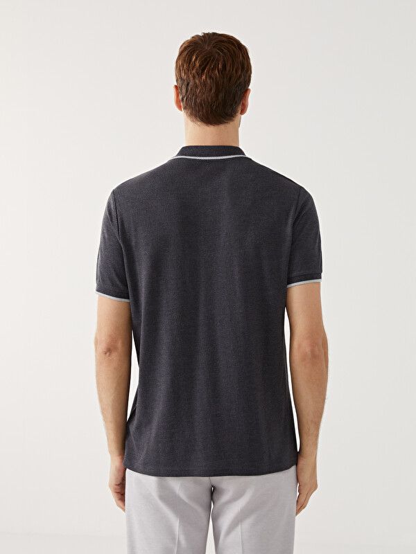 Moudda LC Waikiki - T-shirt col polo basique manches courtes en jersey pour Homme couleur Anthracite mélangé - Tunisie 4