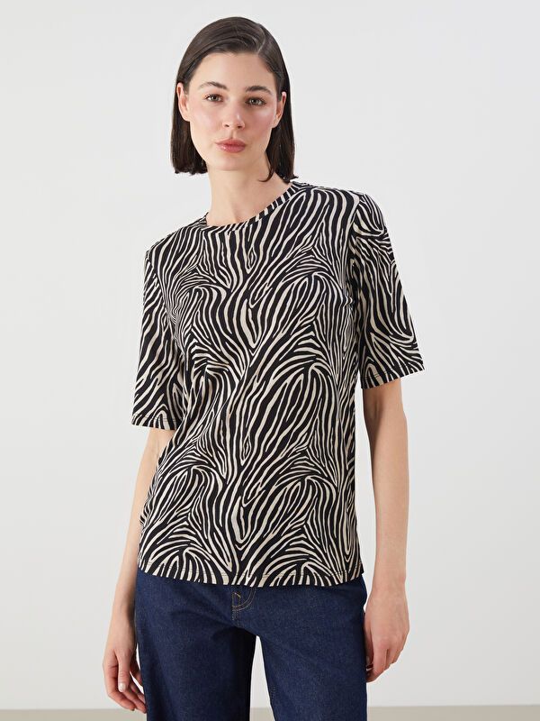 Moudda LC Waikiki - Body jersey manches courtes Femme Imprimé en noir - Tunisie 1