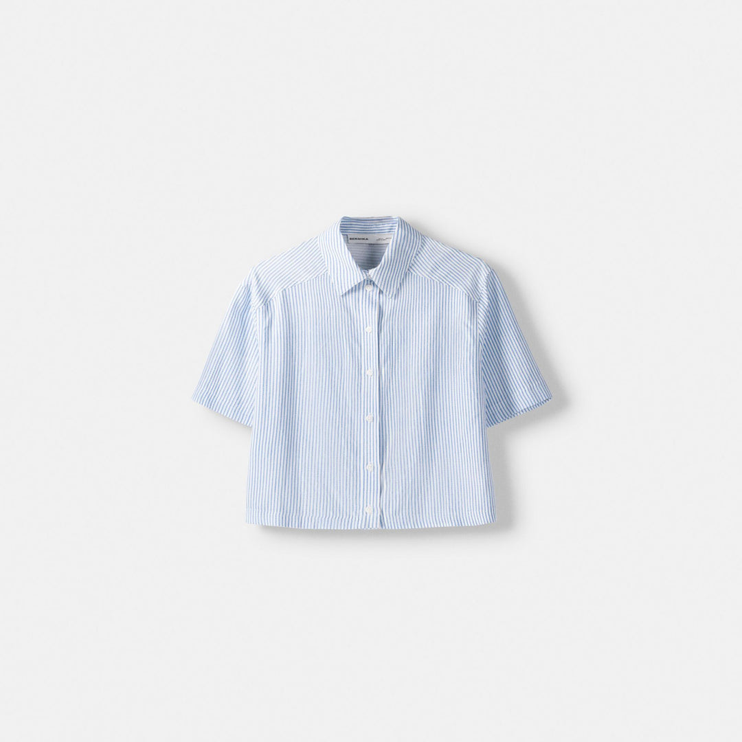 Moudda BERSHKA - Chemise manches courtes rayée en viscose et lin - Tunisie 1