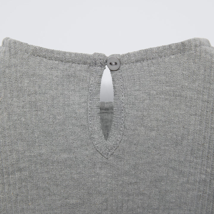Moudda ZARA - T-shirt côtelé gris, nœuds devant - Tunisie 3