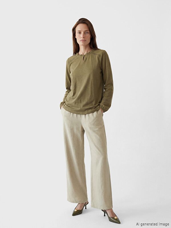 Moudda LC Waikiki - Pantalon léger en tissu pour Femme couleur Beige - Tunisie 1