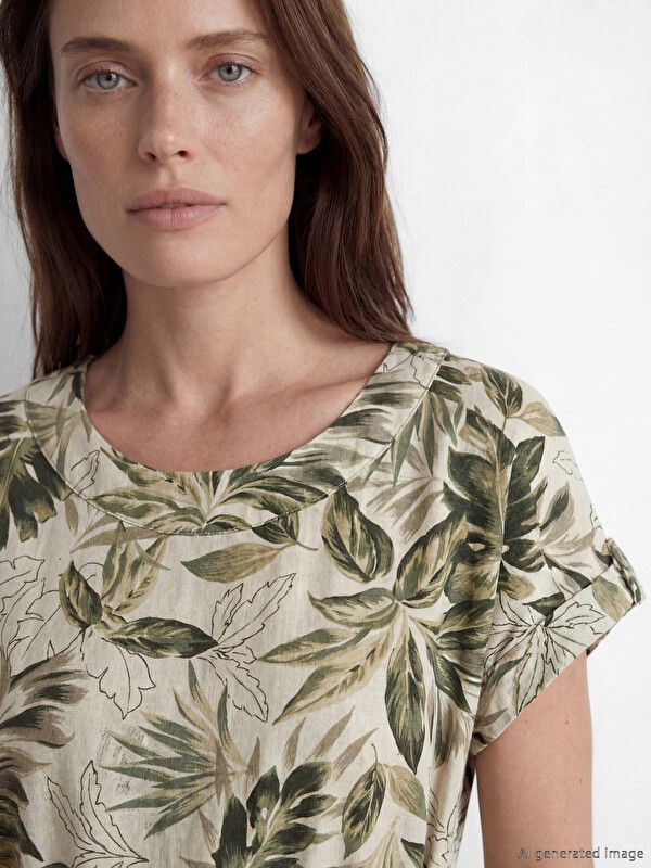 Moudda LC Waikiki - Robe manches courtes en tissu pour Femme couleur Beige imprimé - Tunisie 3