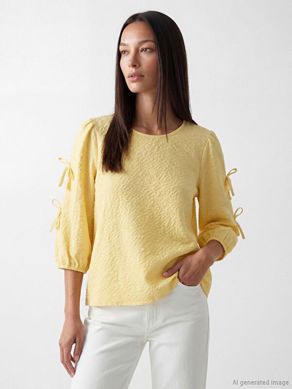 Moudda LC Waikiki - Chemisier (blouse) manches longues en tissu pour Femme couleur Vanille - Tunisie 1