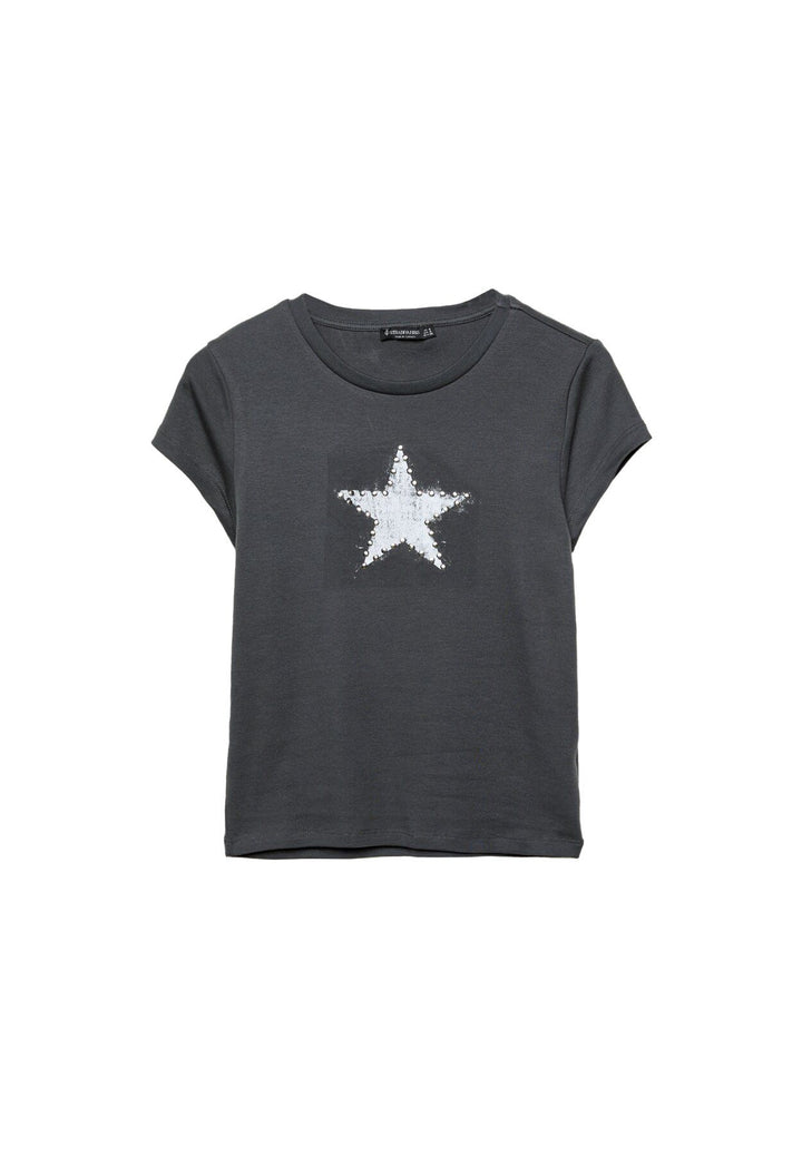 Moudda STRADIVARIUS - T-Shirt M/C Col Rond Imprimé avec Clous - Tunisie 1