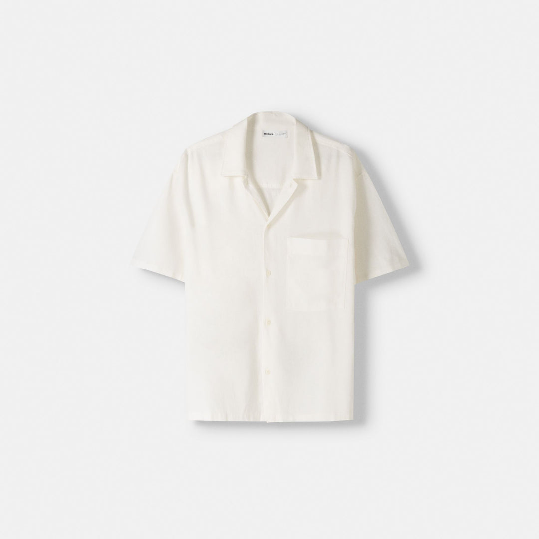 Moudda BERSHKA - Chemise Manches Courtes Relax Lin et Viscose - Tunisie 1