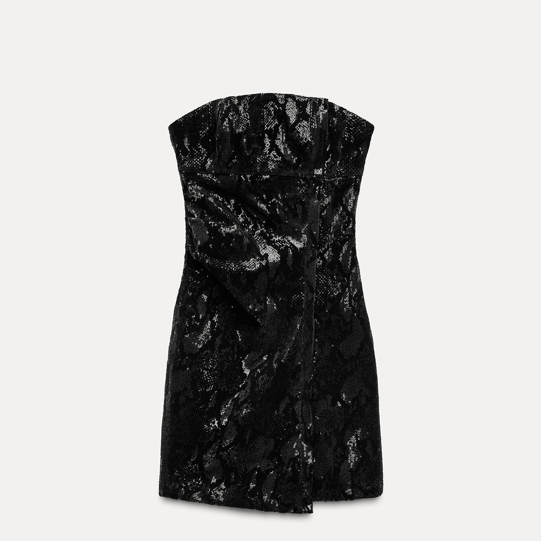 Moudda ZARA - Robe courte col bateau, paillettes, imprimé tacheté - Tunisie 1