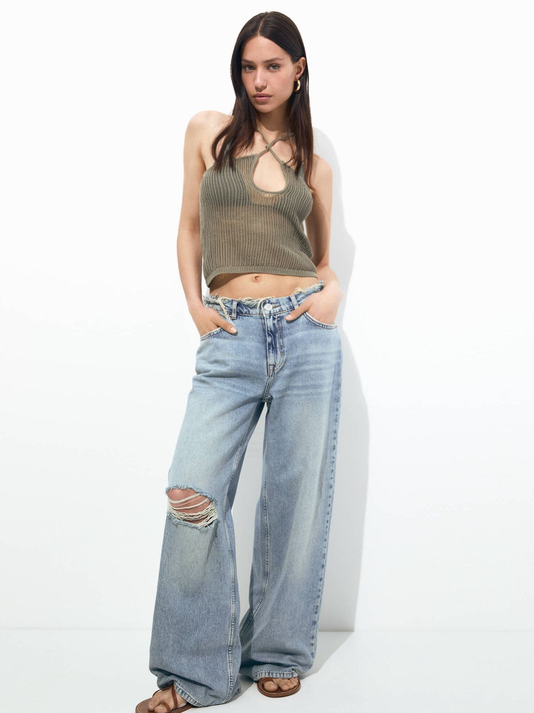 Moudda PULL & BEAR - Pantalon Denim Ceinture Désfilé Déchiré Genou - Tunisie 1
