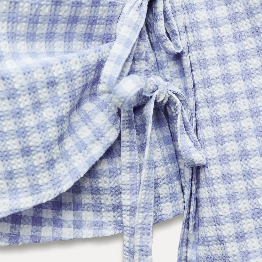 Moudda ZARA - Blouse vichy bleue croisée manches longues - Tunisie 3