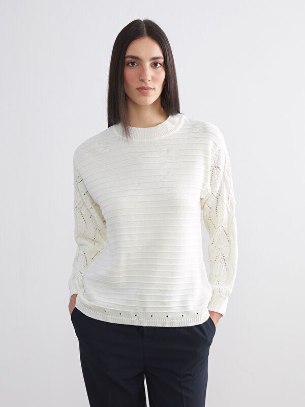 Moudda LC Waikiki - Pull mi-saison en tricot couleur Écru pour femmes - Tunisie 1