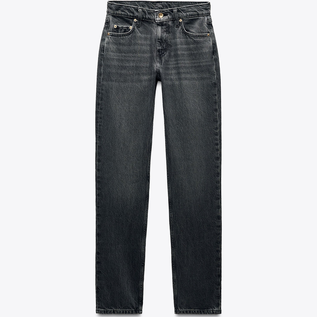 Moudda ZARA - Pantalon Droit - Taille Basse & Noir Lavé - Tunisie 1