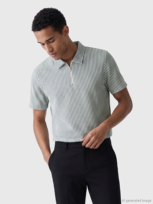 Moudda LC Waikiki - T-shirt en jersey à manches courtes pour Homme couleur Bleu marine rayé - Tunisie 1