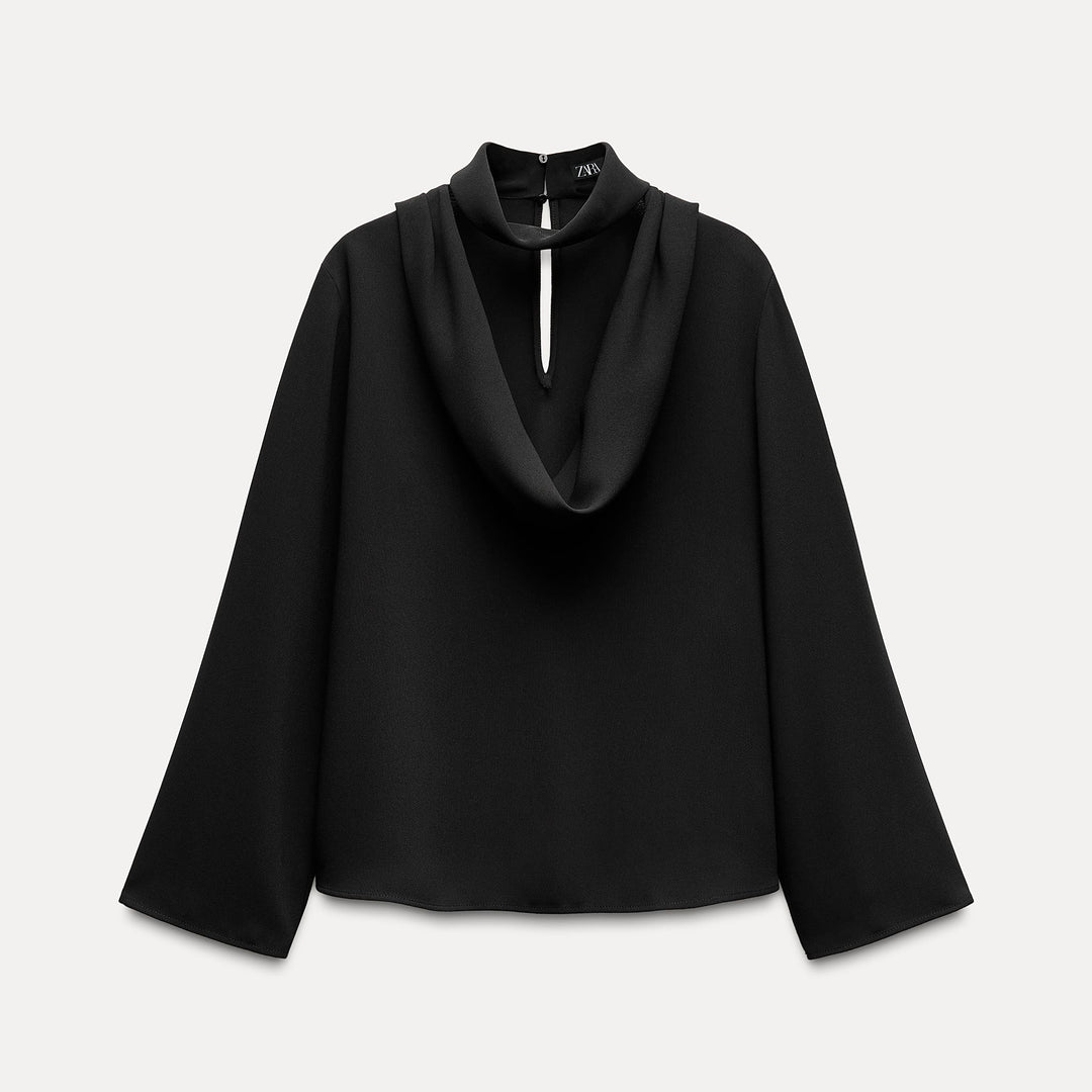 Moudda ZARA - Chemise crêpe col ras-du-cou drapé manches longues - Tunisie 2