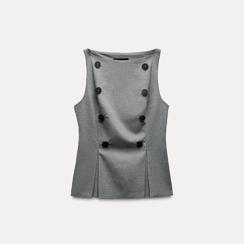 Moudda ZARA - Top laine froide manches courtes encolure bateau détail bouton - Tunisie 2