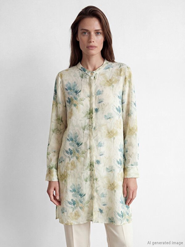Moudda LC Waikiki - Tunique imprimée manches longues en tissu pour Femme couleur Beige imprimé - Tunisie 1