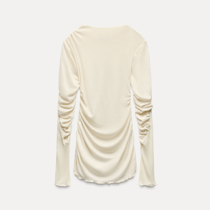 Moudda ZARA - T-shirt bi-matière, froncé, col Perkins - Tunisie 1