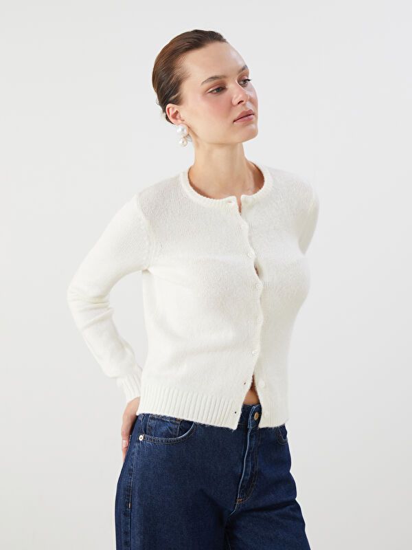 Moudda LC Waikiki - Cardigan tricot moyen Femme Ecru - Tunisie 1