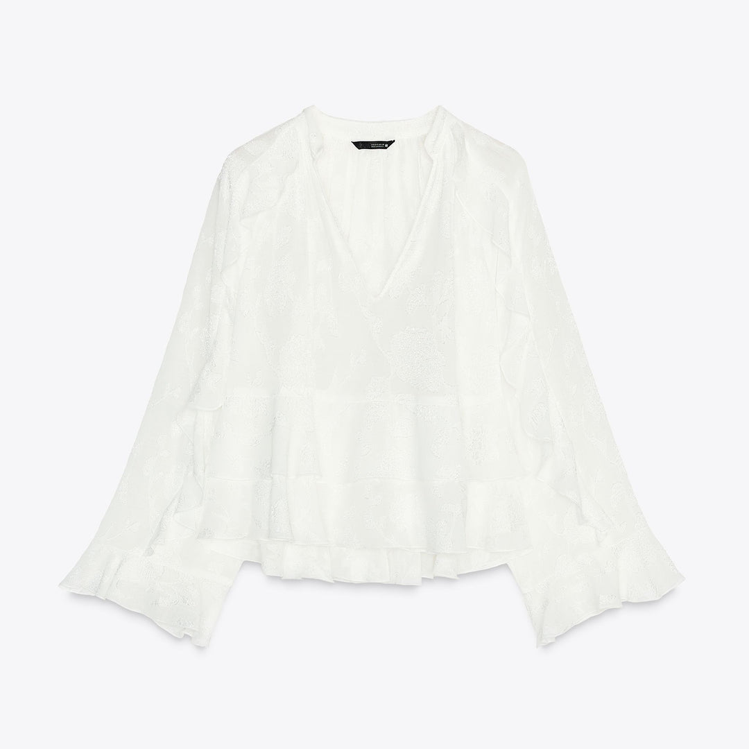 Moudda ZARA - Chemise - Fleur Ton sur Ton, Volants & Col Drapé - Tunisie 1