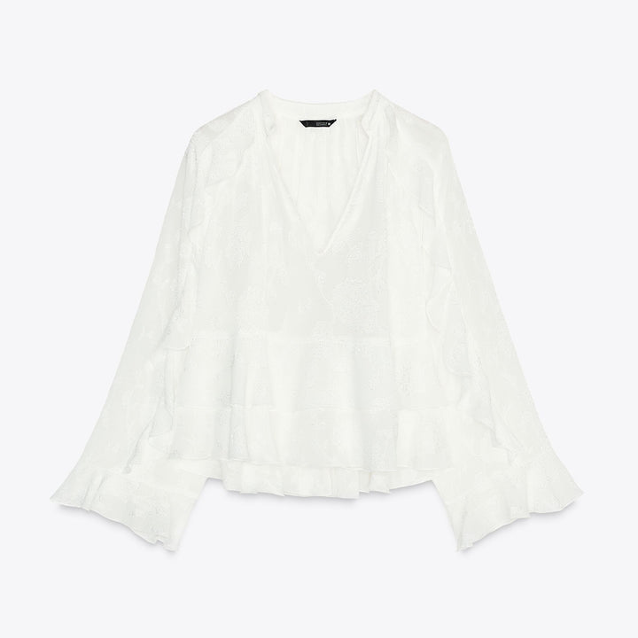 Moudda ZARA - Chemise - Fleur Ton sur Ton, Volants & Col Drapé - Tunisie 1