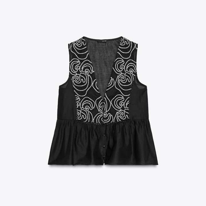 Moudda ZARA - Blouse Manches Courtes - Empiècement Brodé Contrasté - Tunisie 1