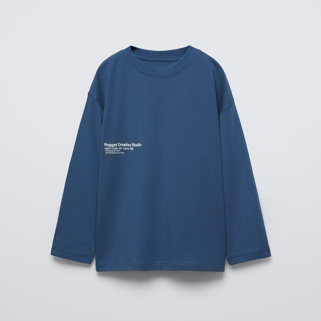 Moudda ZARA - T-shirt manches longues, création graphique, bleu - Tunisie 1