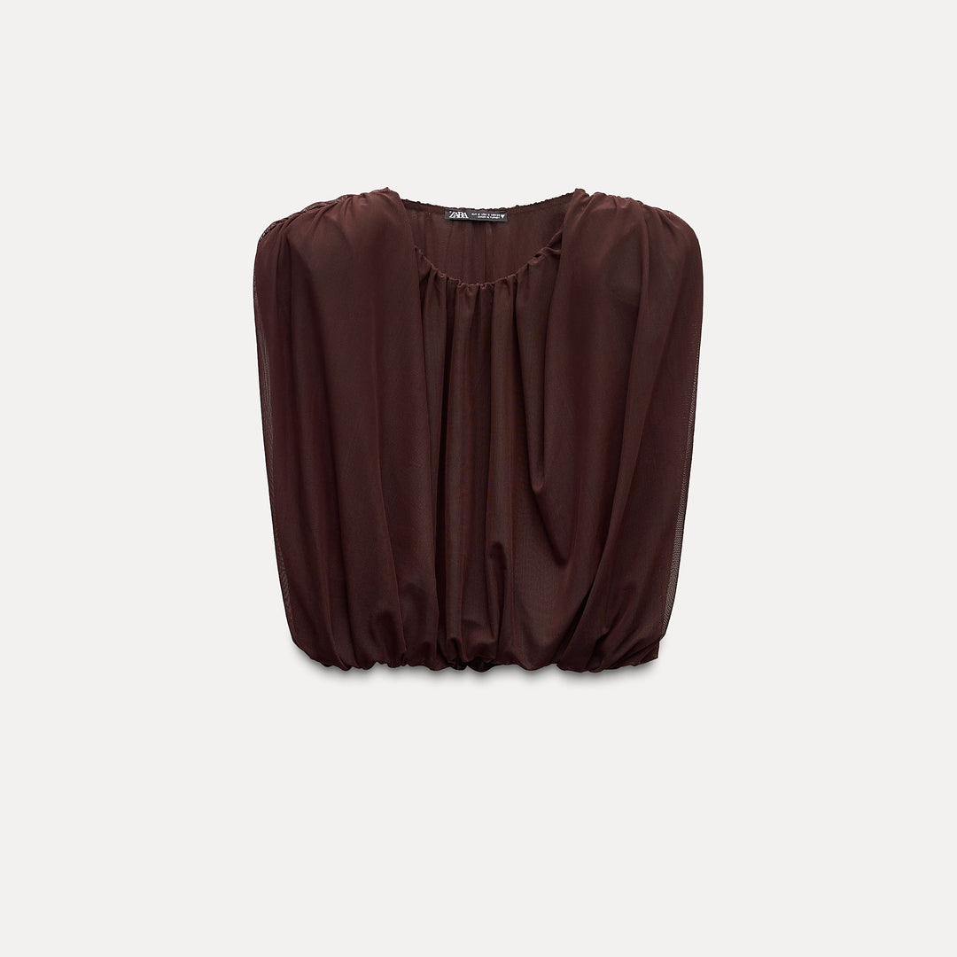 Moudda ZARA - Top en Tulle Drapé à Épaulettes - Tunisie 2