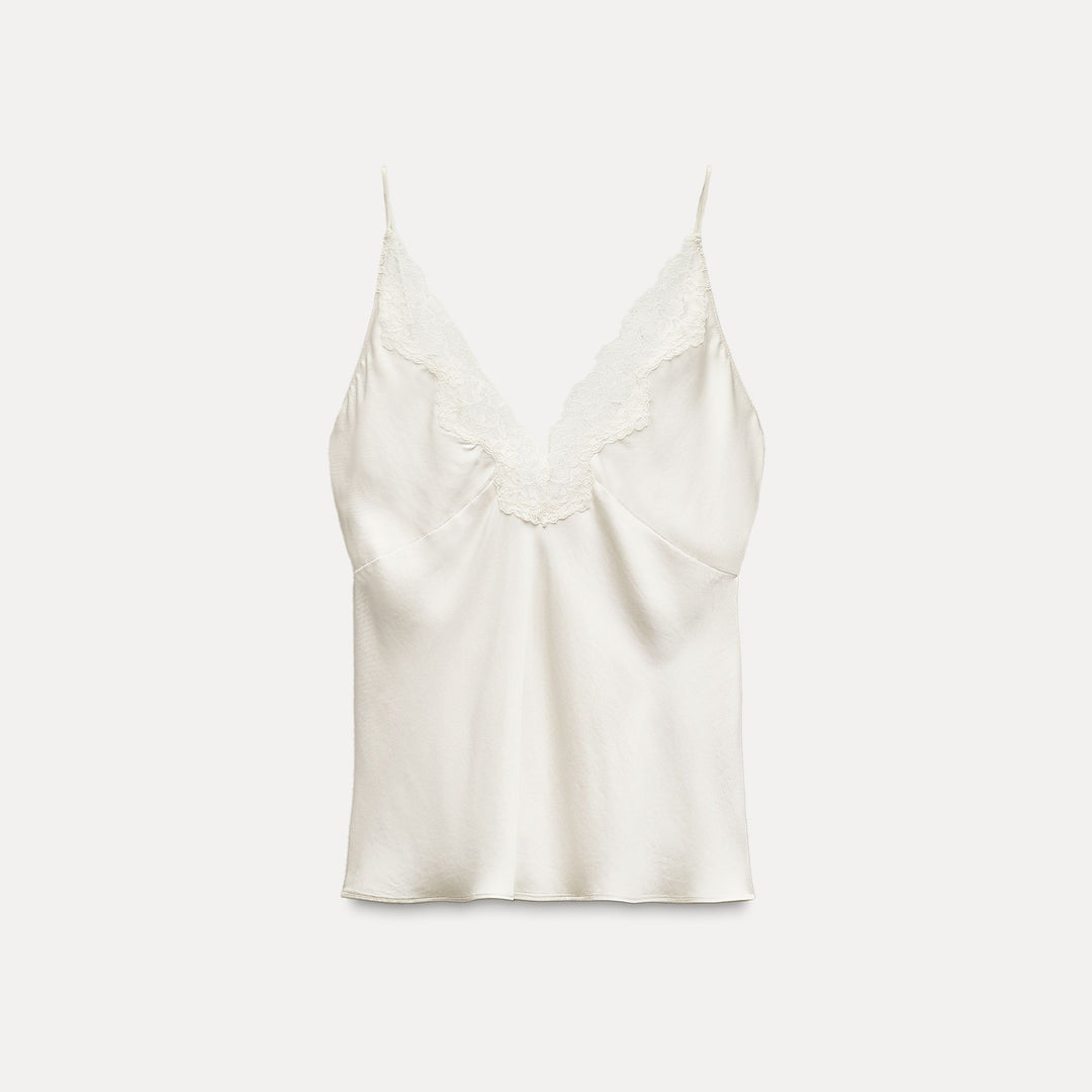 Moudda ZARA - Top bretelle satin col en V avec dentelle - Tunisie 2