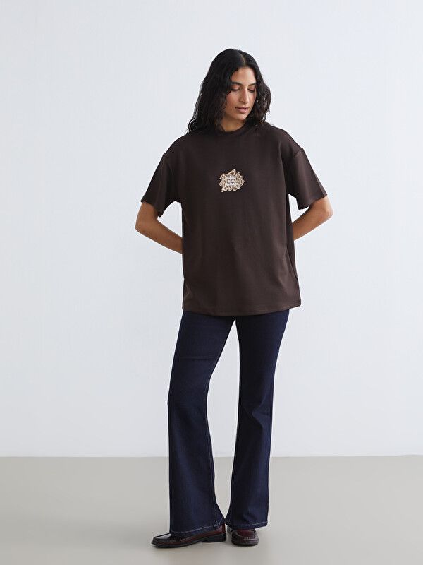 Moudda LC Waikiki - Tunique manches courtes en jersey pour Femme couleur Marron foncé - Tunisie 2