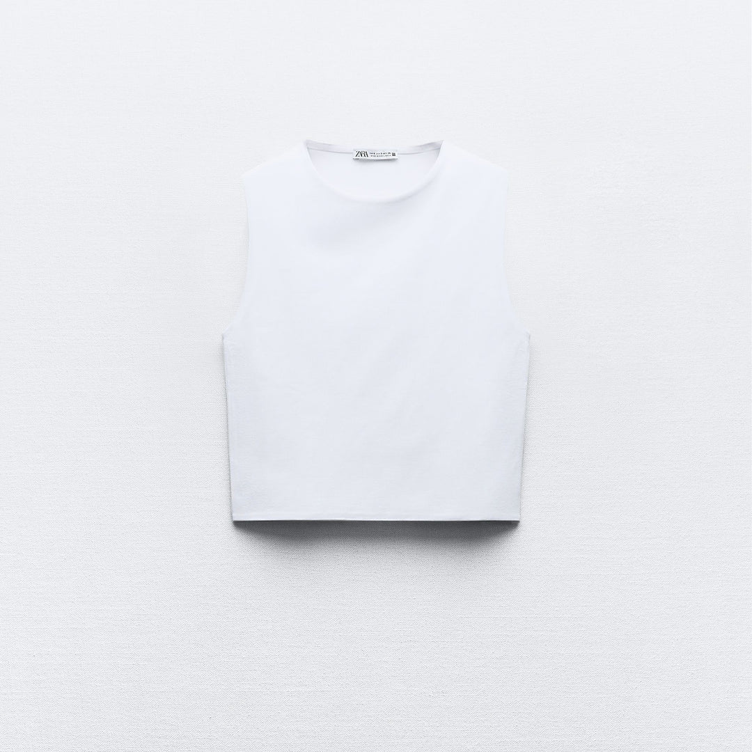 Moudda ZARA - T-shirt coton élasthanne, col rond, court, manches courtes - Tunisie 1