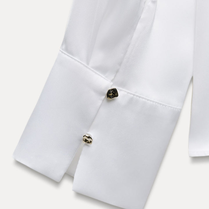Moudda ZARA - Chemise Satin - Encolure Forcée & Bouton Doré - Tunisie 4