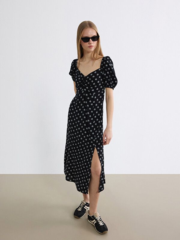 Moudda LC Waikiki - Robe manches courtes en tissu pour Femme couleur Noir imprimé - Tunisie 1