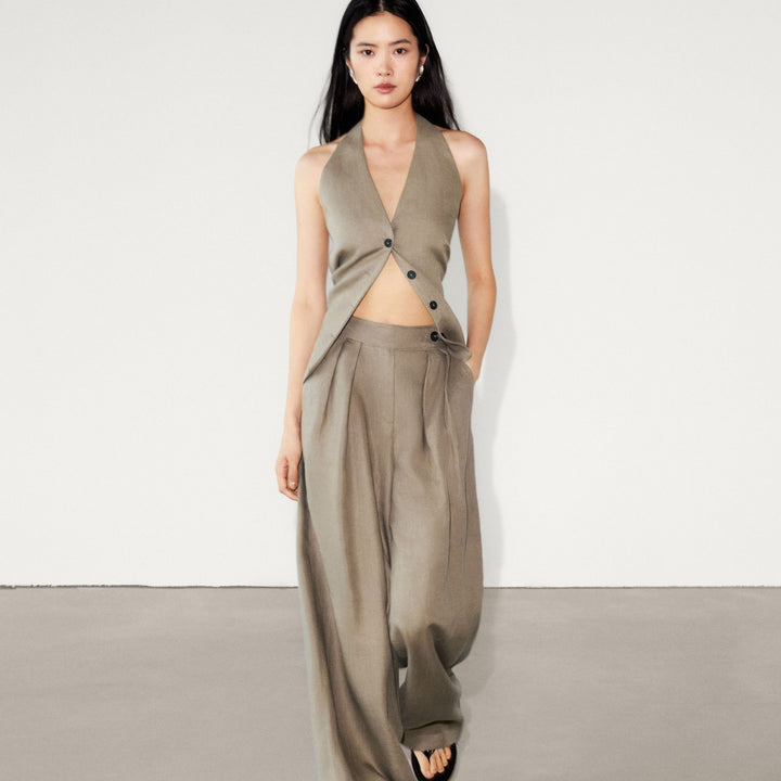 Moudda Massimo Dutti - Pantalon large plissé, pinces à l’arrière - Tunisie 1