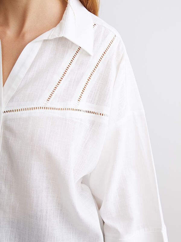 Moudda LC Waikiki - Chemise tissée manches longues Femme Ecru - Tunisie 3