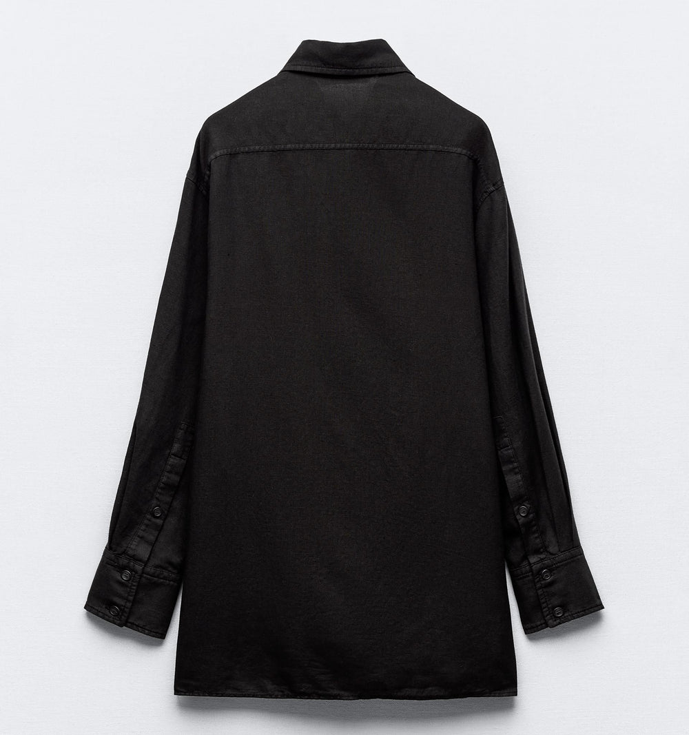 Moudda ZARA - Chemise oversize en lin, manches longues, boutons latéraux - Tunisie 2